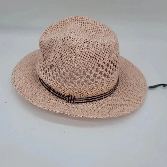 MARCUS ADLER NY Blush Pink STRAW LOOK OS FITS MOST BLACK SUN HAT BRAID - Picture 2 of 6